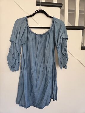Zara Dusty Blue Ruffle Sleeve Tunic
